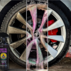 La imagen muestra el proceso de como limpiar llantas de coche de forma barata, con el uso del descontaminante férrico limpiador de llantas Brutal Xtreme de la marca BrutalDetail